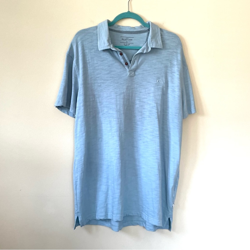 Quicksilver Light Blue Collard 100% Cotton Short Sleeve Size XL
